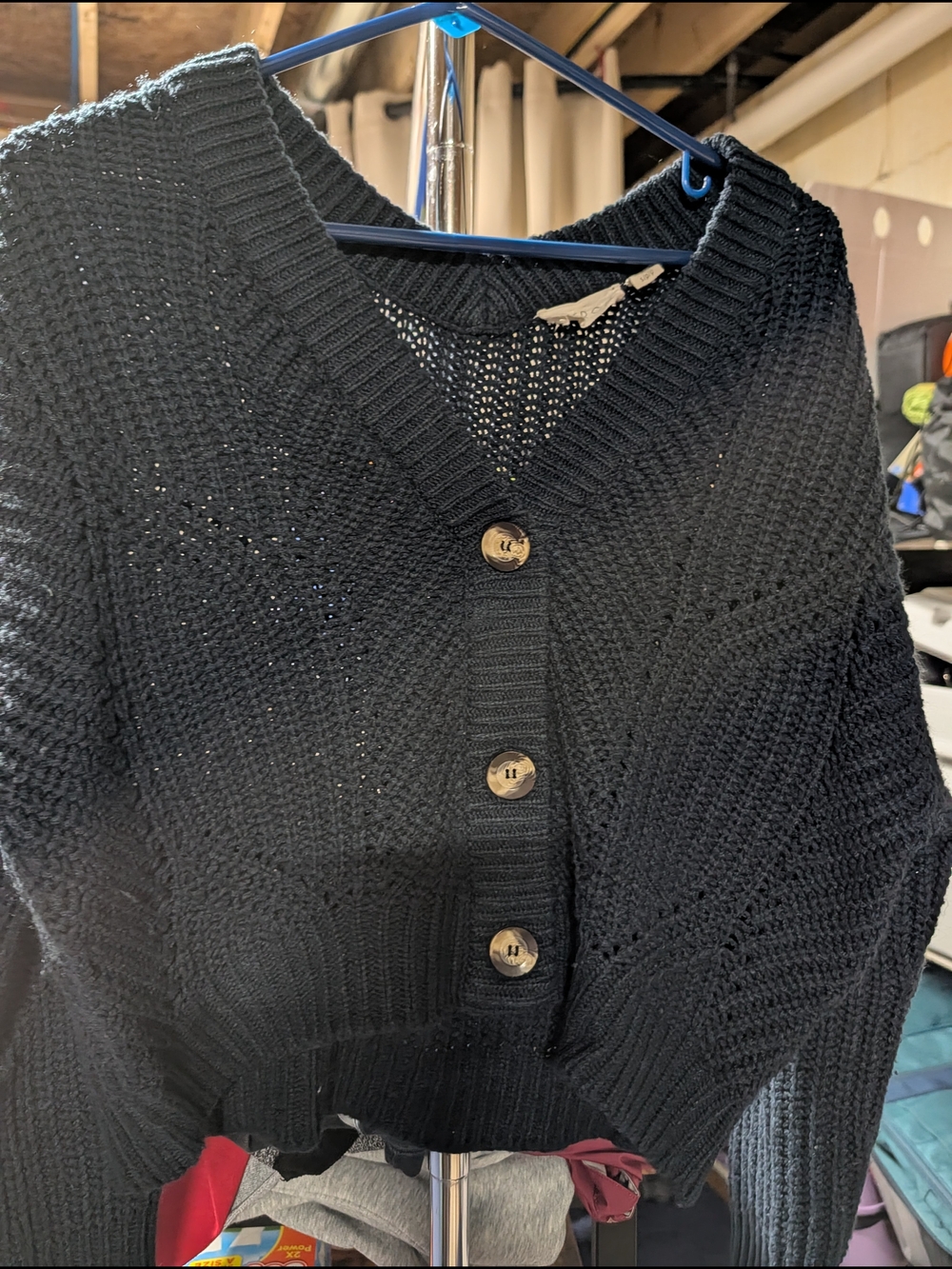 Dark Navy V-Neck Button Front Knit Sweater